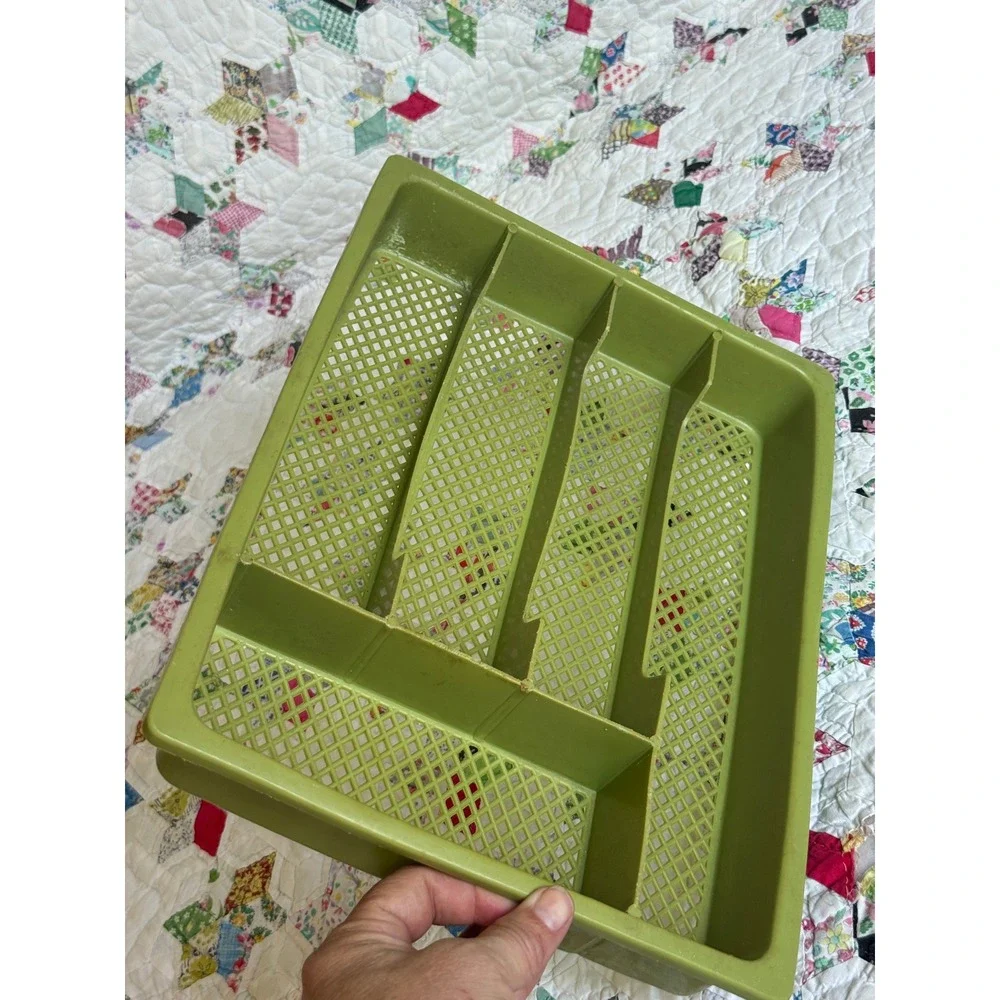 Vintage Avocado Green Plastic Silverware Tray 5 Compartment Drawer Organizer MCM